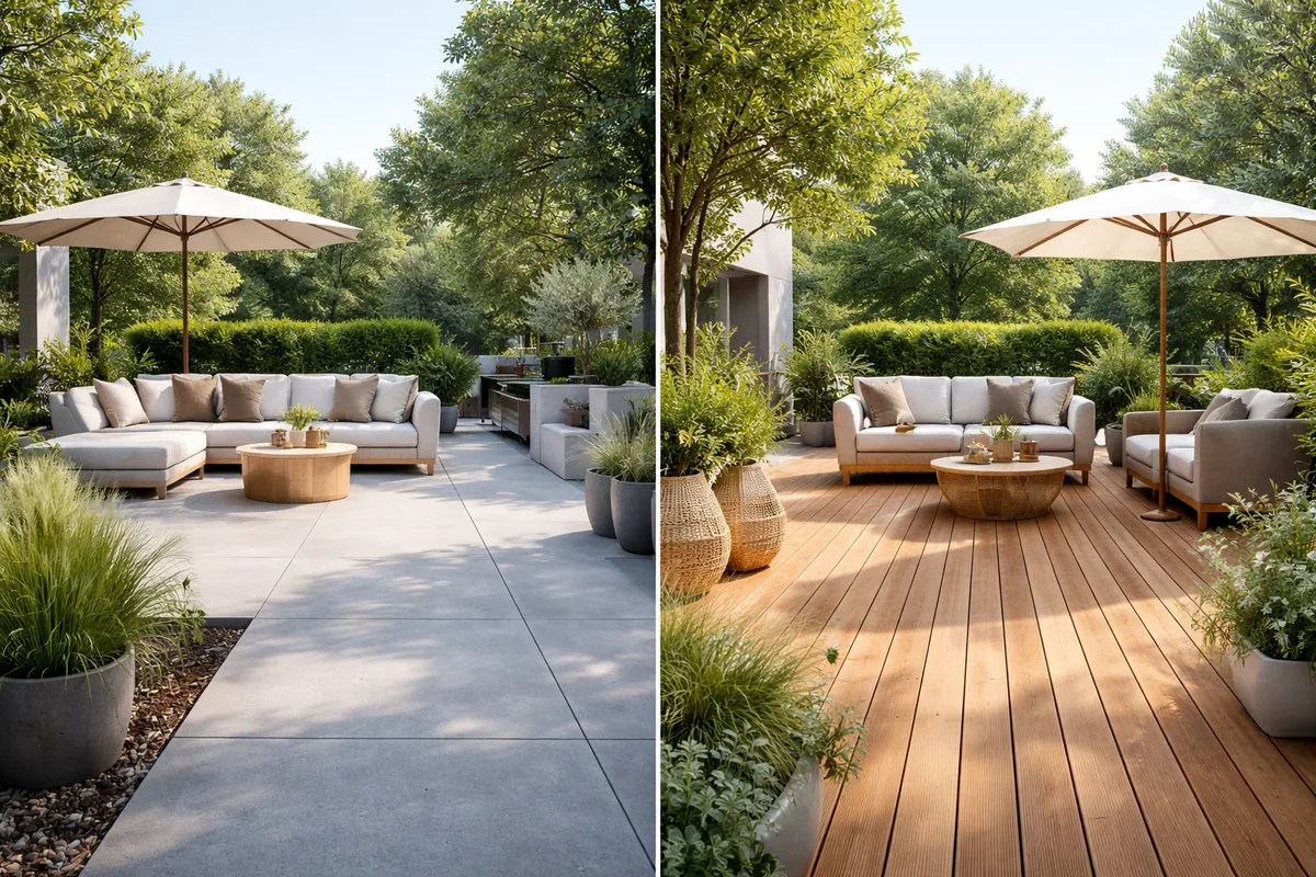 Faut-il privilégier le béton ou le bois pour une terrasse extérieure